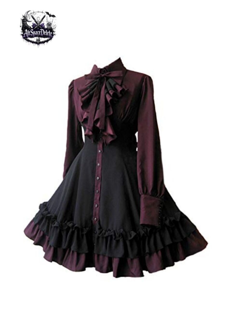 Gothic Victorian Lolita Long Sleeve Ruffle Midi Dress Cosplay